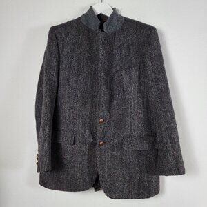Harris Tweed Handwoven Scottish Wool Jacket Mens Gray Two-Button Career Pockets